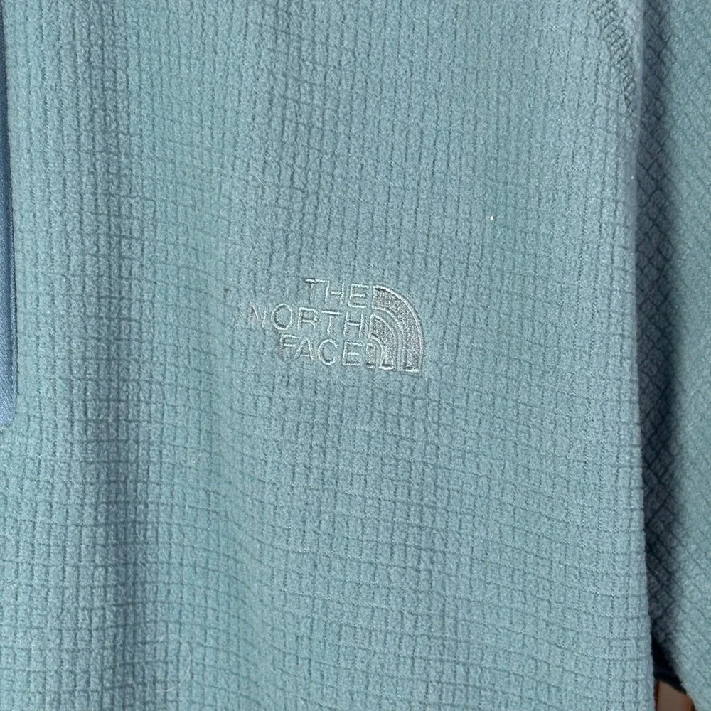 The North Face Pullover‎ Medium Teal Blue Waffle Knit Grid Fleece 1/4 Zip Mens